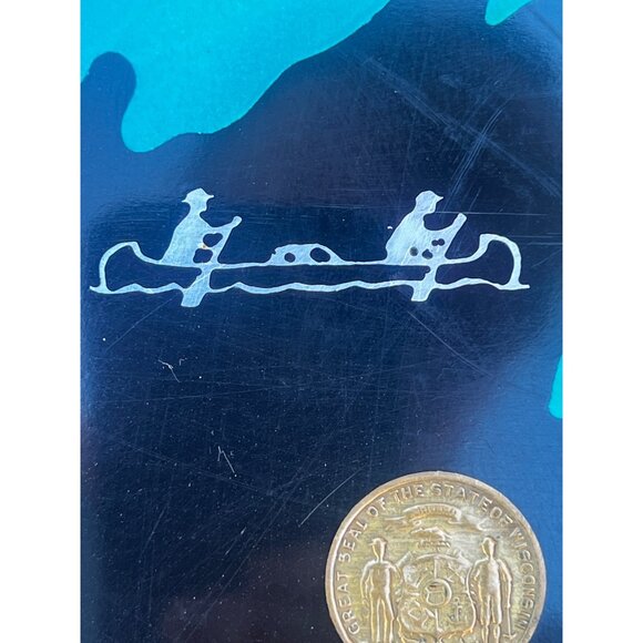 Couroc of Monterey Great Lakes Black & Teal Tray Coin Inlays Nautical Graphics - Picture 12 of 16